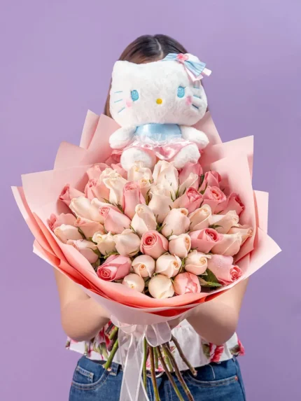 Flores con peluche hello kitty