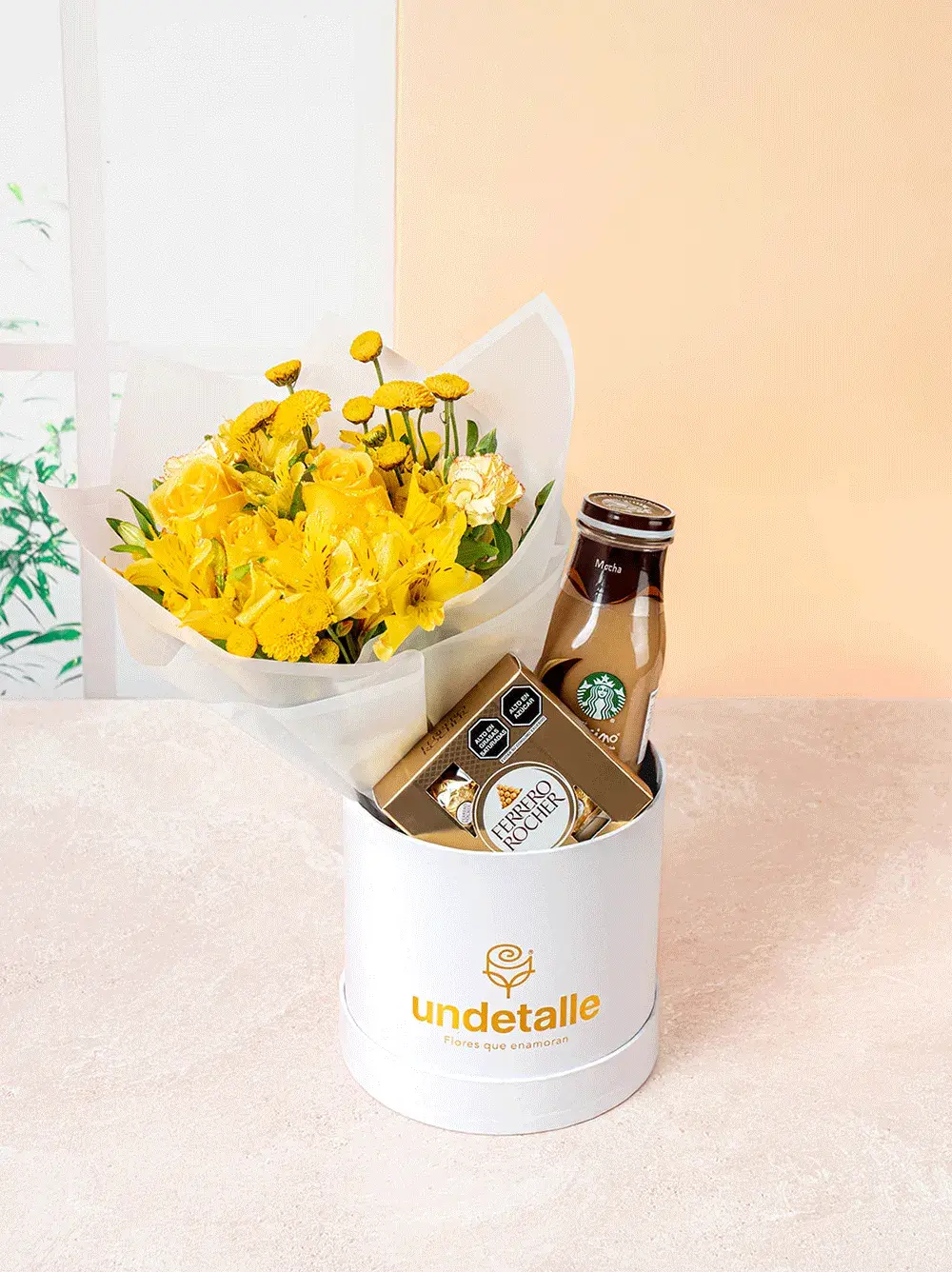 gift-box-de-flores-amarillas-con-chocolate-y-frapuccino-starbuck