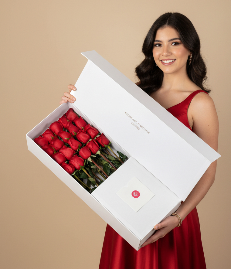 20 Rosas Rojas en Caja Blanca Premium