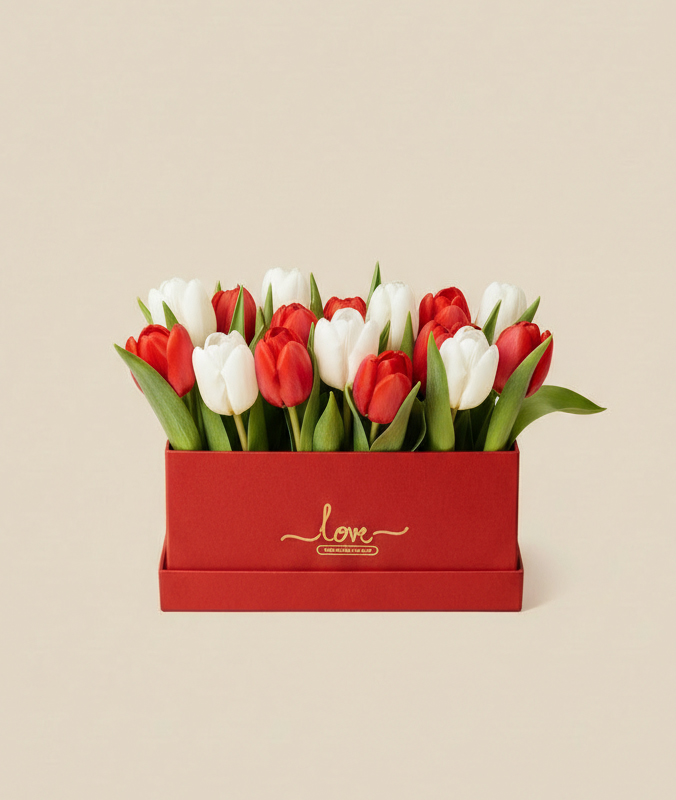 Box de Tulipanes Rojos y Blancos Love