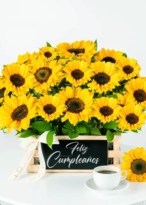 Cesta de girasoles de cumpleaños