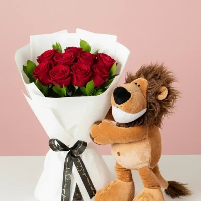 peluche-leon-con-rosas-rojas
